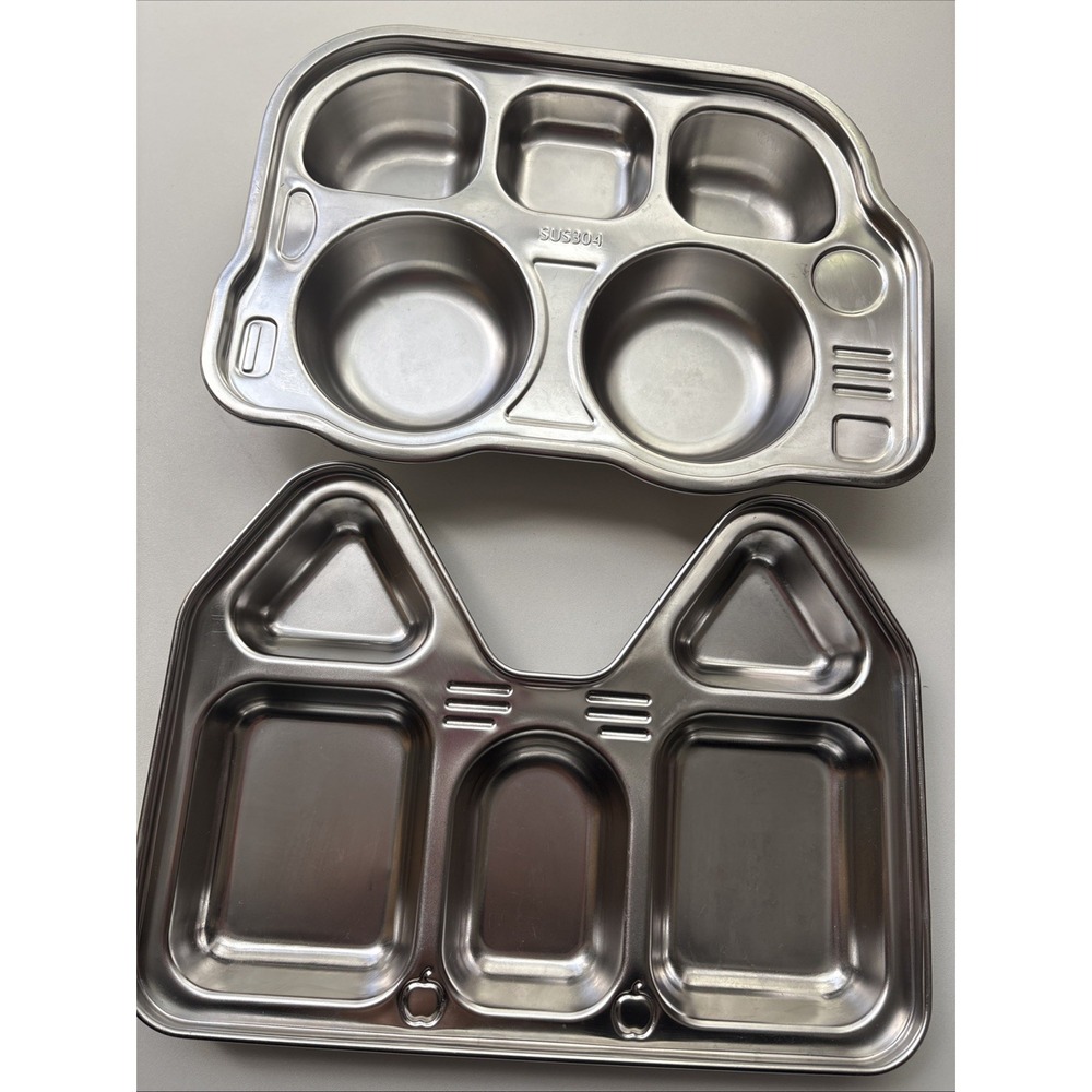 2 Stainless Steel kids lunch tray bento 304-grade 5-compartments